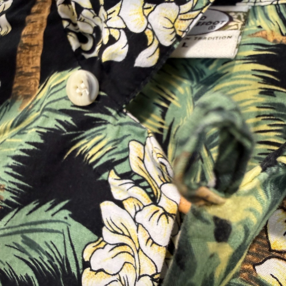 Vintage Go Barefoot Hawaiian Aloha Shirt Mens Large Palm‎ Trees Flowers Camp USA - Picture 5 of 13